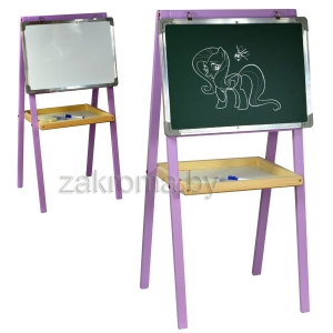 Детский мольберт для рисования (доска для рисования на ножках) двусторонний высота 100 см с мелком, маркером и стеркой, доска 50x35 см, цвет лиловый, Арт. 3550-100  