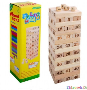 Дженга Падающая башня настольная игра деревянная с цифрами. Арт. 267