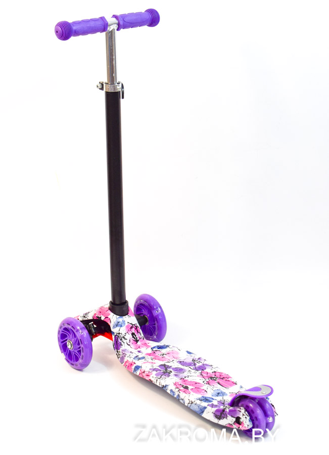АКЦИЯ! Детский самокат трехколесный Scooter Maxi принт со светящимися колесами. Арт.4108p/036Z. Цвет колес фиолетовый Цветы.