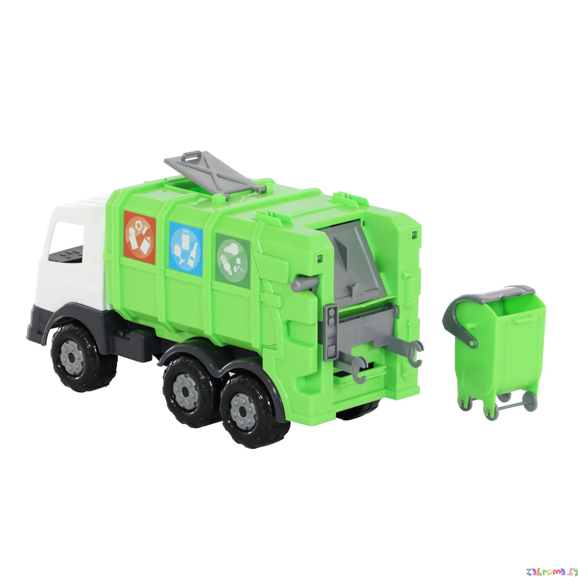Детская машинка Престиж с мусорным контейнером, автомобиль коммунальный №2. Цвет салатовый. Полесье. Арт. 73211.