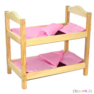 Игрушечная кроватка для кукол двухъярусная, (кроватка  для пупсов, baby warm, baby toby, baby born zapf), комплект постельных принадлежностей. Арт. kdn-2n