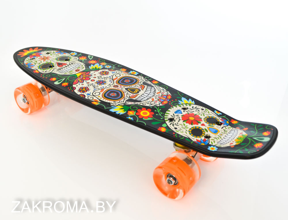 Penny Board Pennibord Skejtbord 56x15 Sm Vysokoprochnyj Plastik Kolesa Svetyashiesya Krepleniya Alyuminievye Cvet Cherep S Cvetami