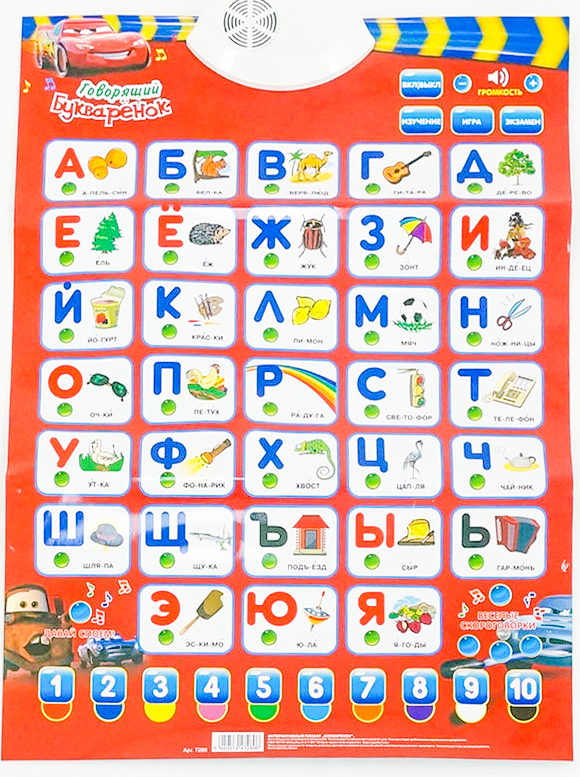 Говорящий букваренок плакат интерактивный детский. Плакат "Говорящий букваренок Тачки" арт. 7289 25 руб.