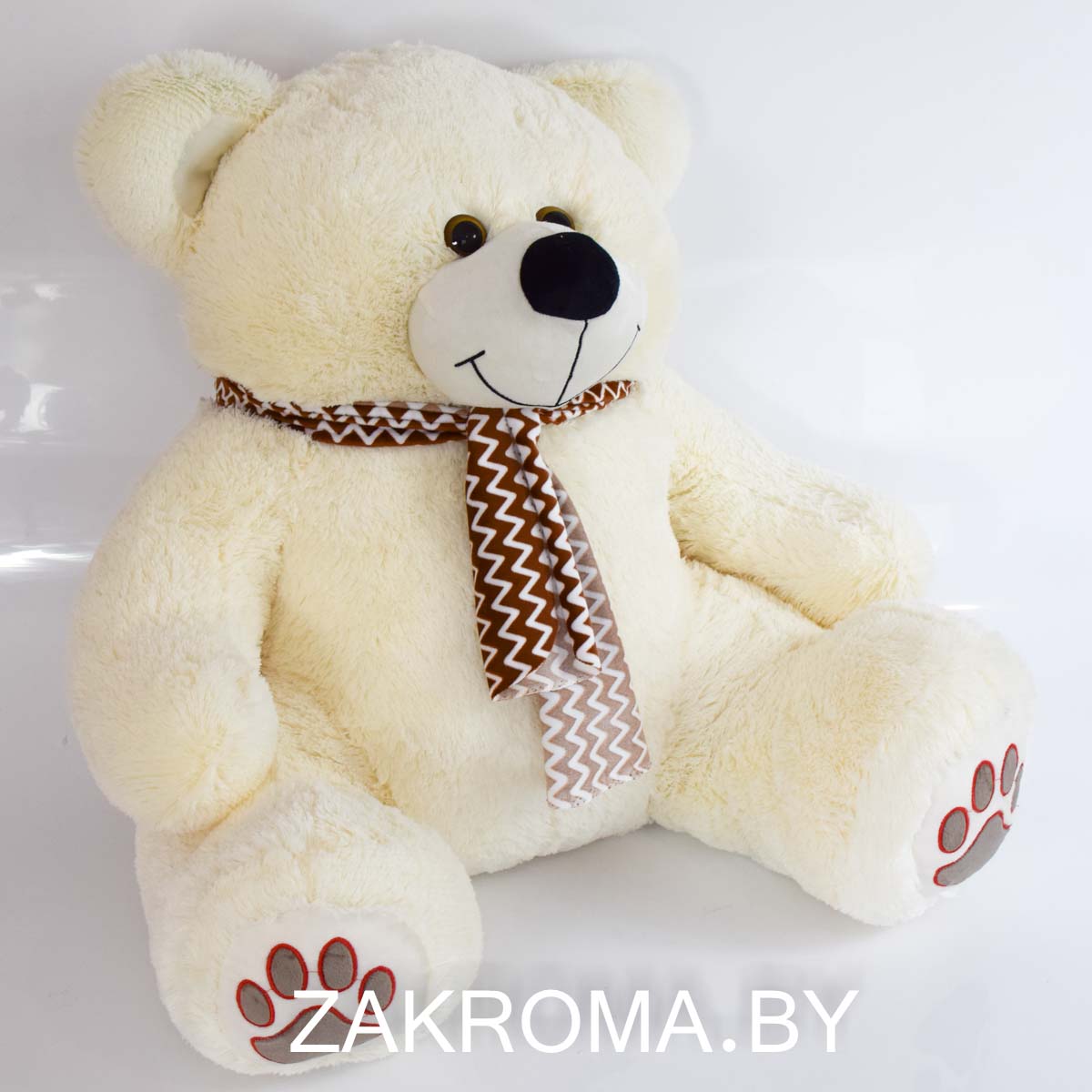 Мишка плюшевый мягкий медведь Добряк с шарфом 120 см. Мягкая игрушка медведь. Цвет светлый латте.