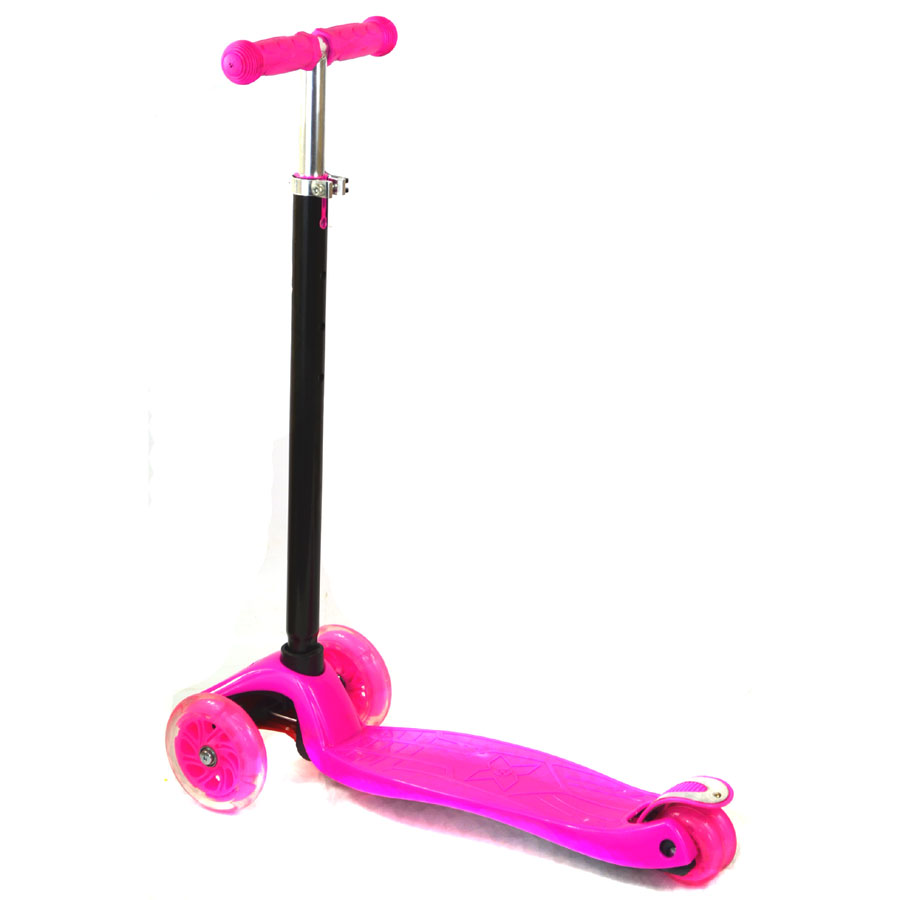 Акция! Самокат детский трехколесный Scooter Maxi с регулируемой ручкой. Светящиеся колеса. Цвет Розовый. АРТ. 4108.