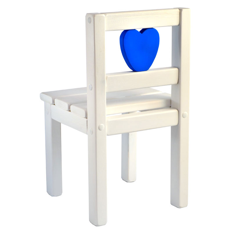 Деревянный детский стульчик с синим резным сердечком на спинке, высота до сиденья 27 см. Цвет Белый. Арт. SVS27-W
