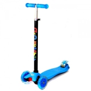 Акция! Самокат детский трехколесный SCOOTER Maxi с регулировкой руля, светящиеся колеса. Цвет Голубой. АРТ. 4108.