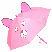 АКЦИЯ! Большой детский зонт трость с ушками. Цвет розовый.  Длина 58 см. Арт.  546-22 / 8276