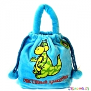 Детская плюшевая сумочка с вышивкой Счастливый дракончик 20*24*9см. Цвет голубой. Арт.   94542