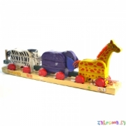 Детская развивающая деревянная игрушка Паровоз из зверей: жирафа, слона, и зебры. Детская деревянная пирамидка. Арт. 162