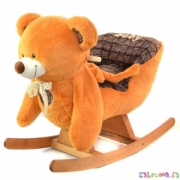 Детская качалка карета с мягкой спинкой и ремнями безопасности. Медведь. Цвет медовый.