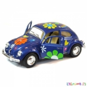 Металлическая модель VW Classical Beetle 1967 в цветочек 1:32. Цвет синий.  Арт.  KT5057DF