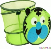 Детская корзина для игрушек бочка 38х45 см. Цвет зеленый тигр. Арт.  3013
