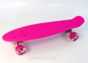 Пенниборд скейтборд Penny board  скейт детский 55x15 см, высокопрочный пластик, колеса полиуретан светящиеся. Цвет розовый. Арт. 120
