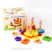 Детская развивающая деревянная игрушка 15 элементов Лабиринт-головоломка пирамидка ключик Лев. Арт. 909-1