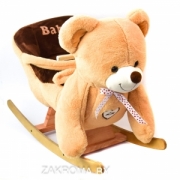 Детская качалка карета плюшевая с мягкой спинкой и ремнями безопасности. Медведь. Цвет светло-бежевый