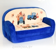 Детский мягкий диван раскладной. Детское кресло диван. Размер 96*41*55 см Синий трактор. Цвет синий.