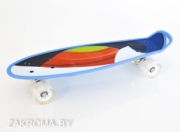 Акция! Penny board пенни борд скейтборд (53x14 см), высокопрочный пластик, колеса светящиеся, крепления алюминиевые. Цвет синий с белыми колесами. Арт. 125 55 руб.