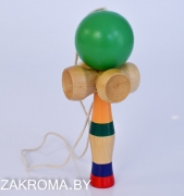 Кендама  деревянная, Kendama японская игрушка на ловкость, арт. 93-2. Цвет зеленый