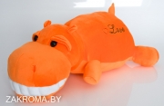 Акция! Бегемот мягкая игрушка подушка антистресс, длина 60 см, вышивка LOVE, цвет оранжевый