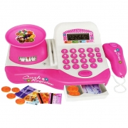 Детская касса с калькулятором, сканером и продуктами. Звуковые и световые эффекты. Цвет фуксия. Арт. 66063