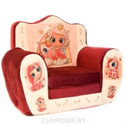 Детское кресло мягкое раскладное Принцесса и Единорог. Цвет бордовый.