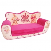 Детский мягкий диван раскладной Мишка и Зайка. Цвет розовый.