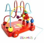 Детская развивающая игрушка Лабиринт-каталка Мишутка (деревянная). Цвет красный. Арт. 251/281/195
