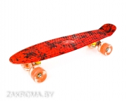 Пенниборд скейтборд принт, 55x15 см, высокопрочный пластик, колеса светящиеся. Цвет Пламя. Арт. YB-104