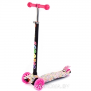 АКЦИЯ! Самокат детский трехколесный Scooter Maxi принт с большими светящимися колесами. Арт.036Z. Цвет колес розовый Фламинго.